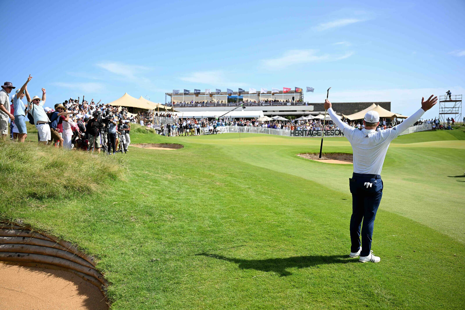 Player celebrating on the 18th at the AfrAsia Bank Mauritius Open